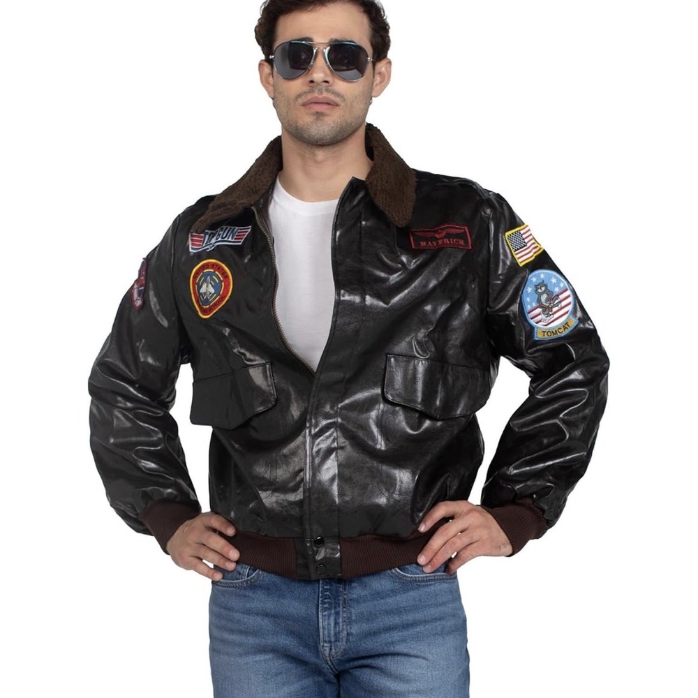 Leg Avenue Top Gun Maverick Flight Jacket Brown Faux Leather Bomber Costume M